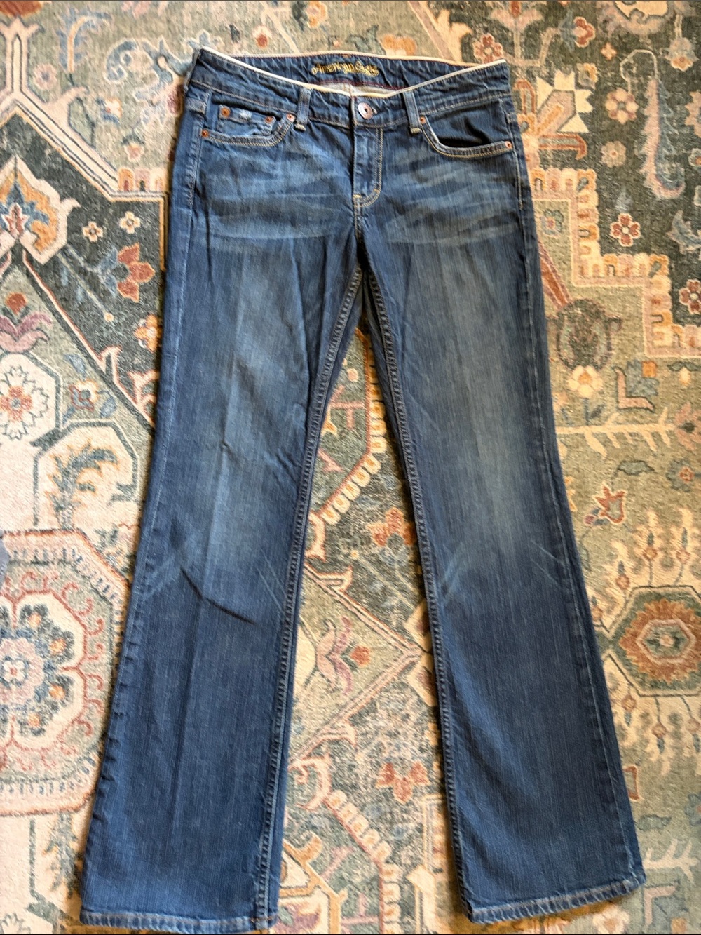 Vintage American Eagle Dark Blue Hipster Flare Jeans, 8 Reg, Piped Waistband